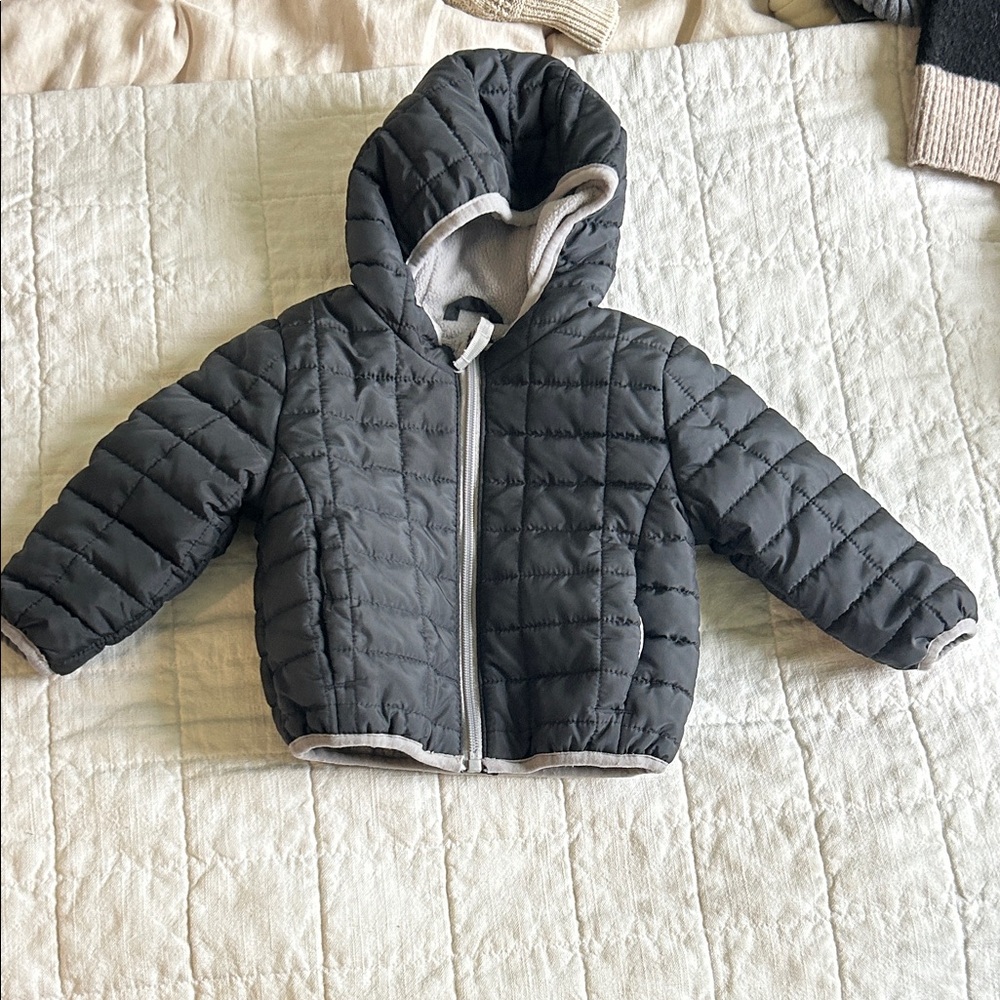 Kids Hooded Quilted Jacket - black & gray